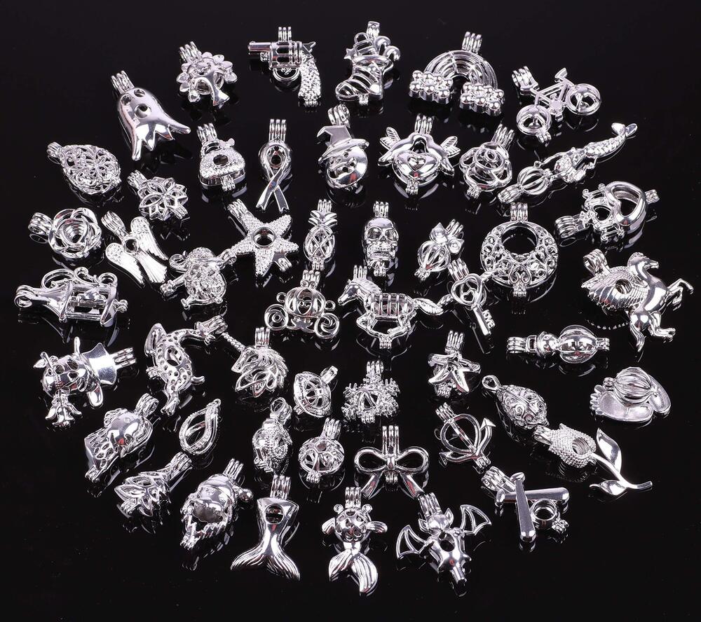 9148 40pcs Mix Stainless Steel Tones Alloy Bead Cage Pendant Wish Lava - Picture 3 of 7